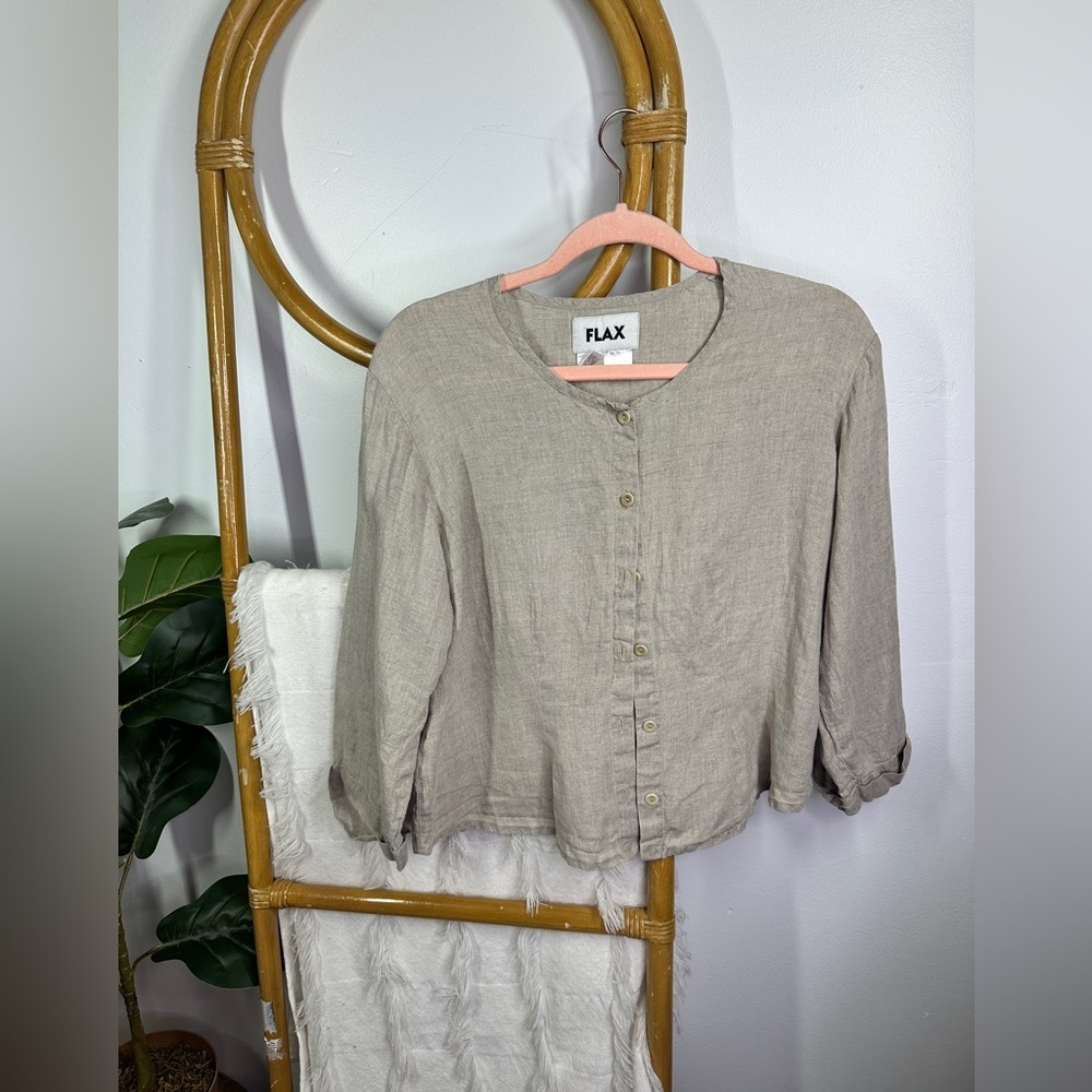 FLAX Tan Button Down Cardigan Top sz S